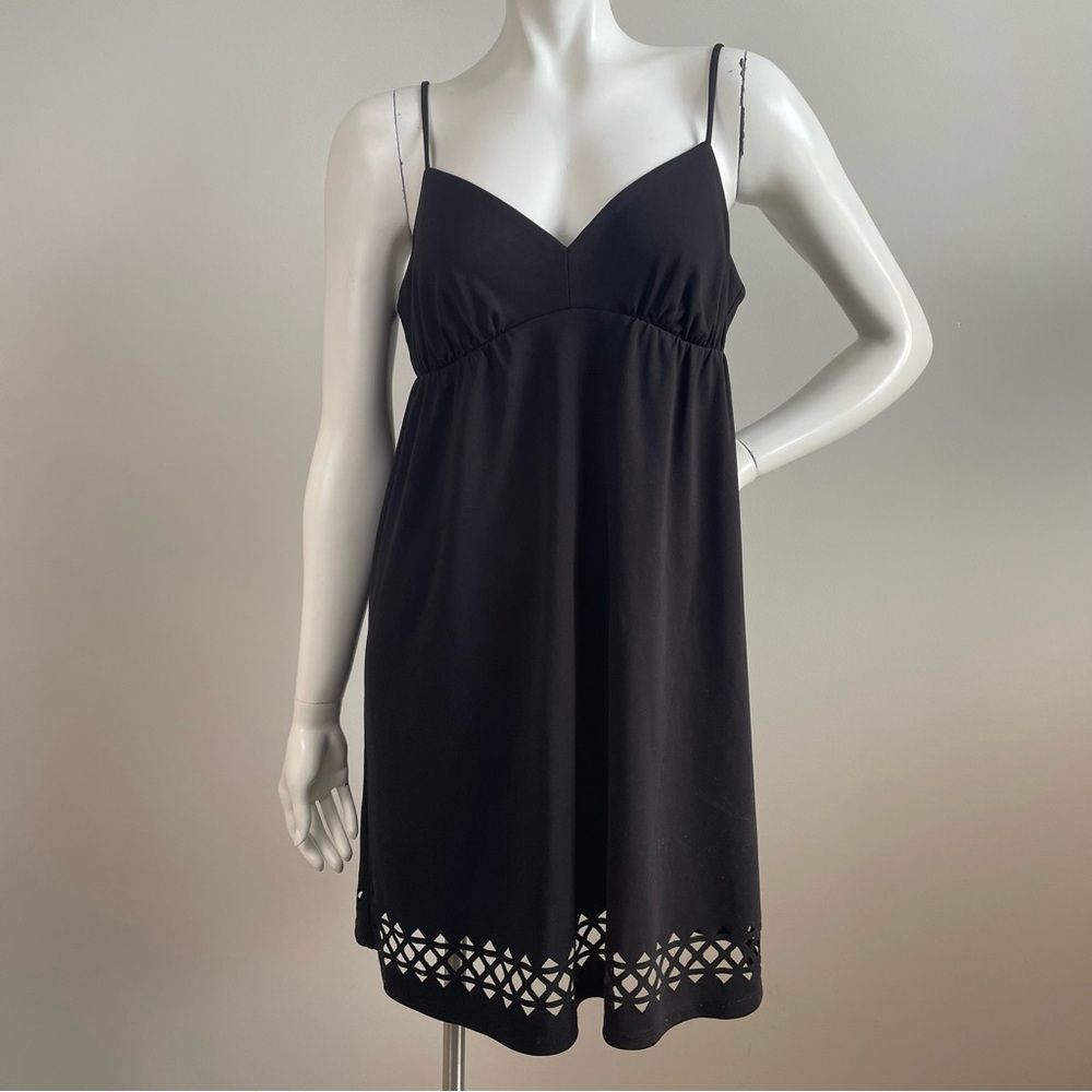 SUSANA MÓNACO Black Babydoll Spaghetti Strap Laser Cut Design Dress